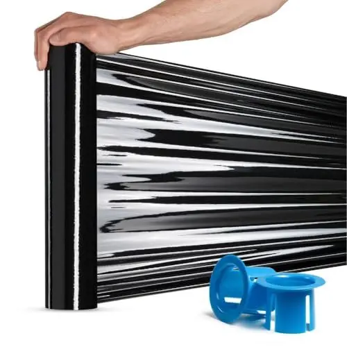Produktbild: RAGO® Stretchfolie Schwarz I Strechfolienrolle mit Handabroller 0,85 kg (7,5 x 7,5 x 40 cm) I Möbelfolie I Verpackungsmaterial I Umzugsfolie I Folie für möbel I Packfolien 150m