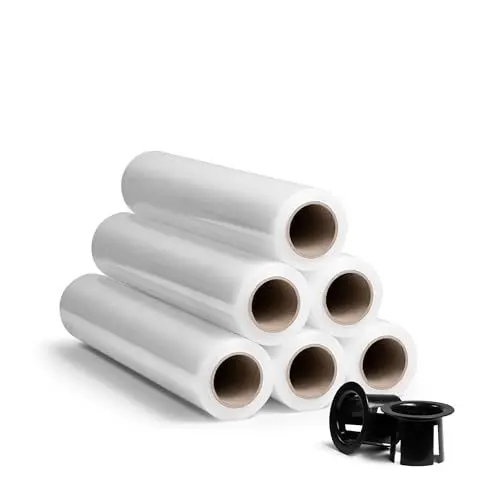 Produktbild: RAGO® Stretchfolie Transparent 6 Stück I Strechfolienrolle mit Handabroller 0,85 kg (7,5 x 7,5 x 40 cm) I Möbelfolie I Verpackungsmaterial I Umzugsfolie I Folie für möbel I Packfolien 150m
