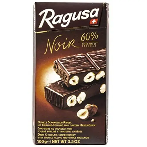 Produktbild: Ragusa Noir Tafel 100g – Die dunkle Variante mit 60 Prozent Kakaoanteil und ganzen Haselnüssen – Original Schweizer Schokolade (1 x 100g)