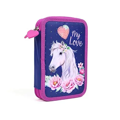 Produktbild: Ragusa-Trade Mädchen Kinder Pferde 2-Fach Federtasche Federmappe Schlamper 29 TLG. gefüllt (PF2FAB), rosa/blau, 20 x 13 x 5 cm