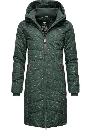 Produktbild: Ragwear DIZZIE COAT Damen Frauen Mantel,Parka,Steppmantel,lange Jacke,Stehkragen,wasserdicht (DE/NL/SE/PL, Alphanumerisch, L, Regular, Regular, Dark Green with Dots)