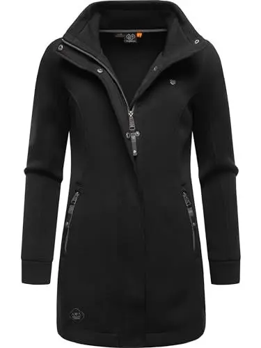 Produktbild: Ragwear Damen Leichter Sweat-Übergangsmantel lang windabweisendl mit hohem Kragen Letrice Bonded Black Gr. 3XL
