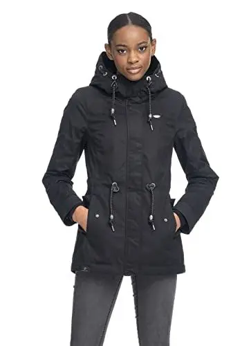 Produktbild: Ragwear MONADIS Damen Frauen Parka,Mantel,Übergangsmantel mit Kapuze,Herbstmantel,wasserabweisend,Schwarz,M