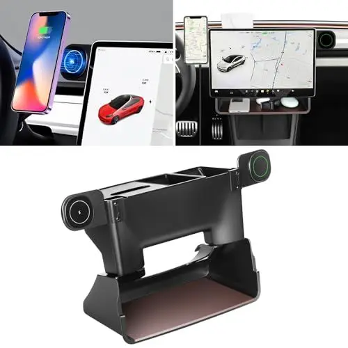 Produktbild: RAGZAN Tesla Model 3 Center Console Organizer, Magnetische Aufbewahrungsbox unter dem Bildschirm Dashboard Organizer Tissue Holder Fit für 2017-2023 Tesla Model 3 & 2019-2024 Model Y (Upgrade)