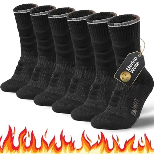Produktbild: Rahhint Merino Wandersocken Wolle Trekkingsocken für Herren Damen Anti-Blasen Gepolstert Atmungsaktive Wasserfeste Kompression Sportsocken Laufsocken