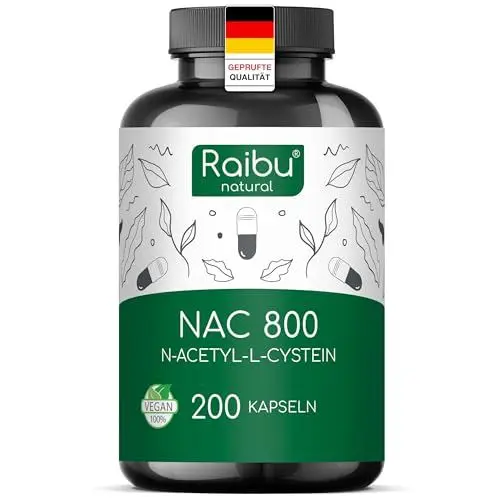 Produktbild: Raibu NAC 800 Kapseln hochdosiert (200 Kapseln x 800mg) I NAC Acetyl L-Cystein in bester Qualität ohne Zusätze in Deutschland produziert
