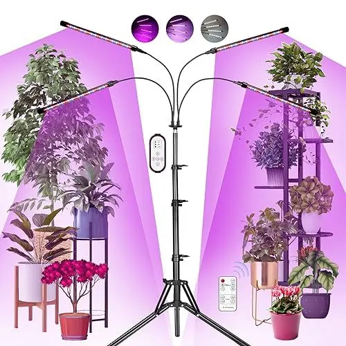 Produktbild: Railee Pflanzenlampe LED Vollspektrum 120 LEDs Grow Lampe Pflanzenleuchte Pflanzenlicht mit Ständer Pflanzen LED Wachstumslampe für Pflanzen mit Zeitschaltuhr 3 Farbmodi 10 Lichtstärken