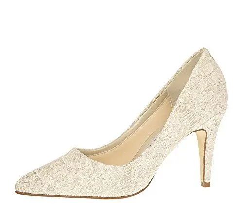 Produktbild: Rainbow Club Brautschuhe Giverney - Pumps High Heels - Ivory/Creme Glitzer Spitze Bequem Gepolstert (Bliss) - Gr 40 EU 7 UK