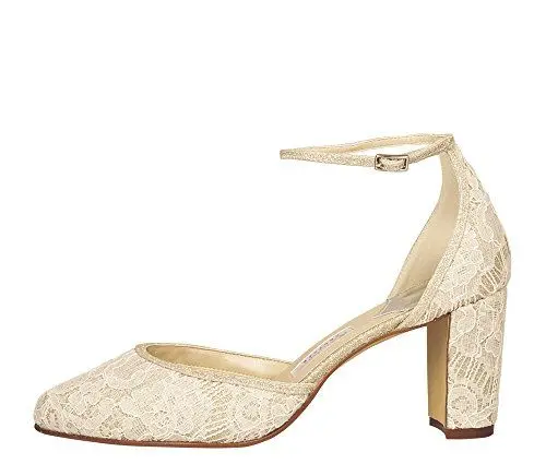 Produktbild: Rainbow Club Brautschuhe Lavinia - Pumps, Riemchen, Ivory/Creme, Satin, Spitze überzogen, Bequem, Tanzschuhe, Hochzeitsschuhe, Blockabsatz - Gr 37 EU 4 UK