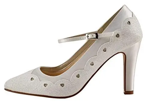 Produktbild: Rainbow Club Brautschuhe Trixie - Ivory Satin/Silber Glitzer - Pumps Größe 37.5 EU 4.5 UK Damen