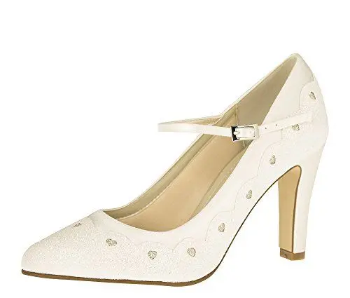 Produktbild: Rainbow Club Brautschuhe Trixie - Ivory Satin/Silber Glitzer - Pumps Größe 38.5 EU 5.5 UK Damen