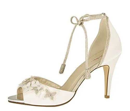 Produktbild: Rainbow Club Brautschuhe Zarah - Ivory Satin/Silber Glitzer - Pumps Größe 39 EU 6 UK Damen