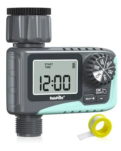 Produktbild: RAINPOINT Bewässerungscomputer, Aufgerüsteter Wasserzeitschaltuhr mit Regenverzögerung/Manueller Bewässerung, Hoher Wasserfluss, Automatische Bewässerung für Rasen und Garten