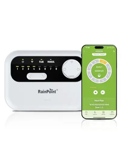 Produktbild: RAINPOINT Bewässerungscomputer, 8 Zonen Smart WiFi Bewässerungssteuerung, App-Überwachung, Automatische Planung, Regenvorhersage, saisonale Anpassung, Steuerung von überall, einfache Installation