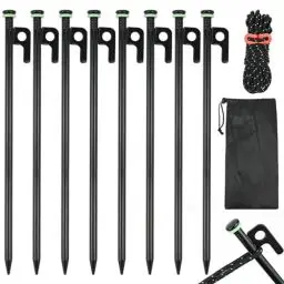 Produktbild: RAINPOP 8 Stück 30cm Zeltheringe Aus Stahl, Zeltheringe Heringe Camping Sturmsicher, Lange Robuste Zelt Erdnägel Für Camping Outdoor, Zeltnägel Stahl Heringe Mit Im Dunkeln Leuchten Ring und 4m Seil