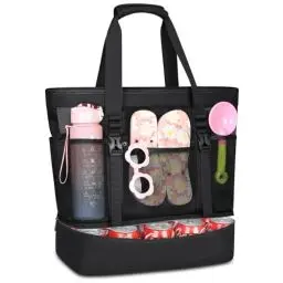 Produktbild: RAINSMORE Strandtasche XXL Familie mit Reißverschluss 42L Badetasche Damen Groß Beach Bag mit Wasserdichter Tasche für Shopper Strand Pool Picknick Fitnessstudio