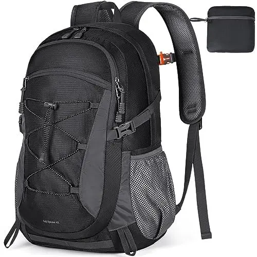 Produktbild: RAINSMORE Wanderrucksack Herren Damen 40L Wasserdichter Rucksack Leicht Groß Reiserucksack Trekkingrucksack mit Reflexstreifen Für Klettern Radfahren Bergsteigen Reisen Schwarz