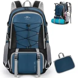 Produktbild: RAINSMORE Wanderrucksack Herren Damen 40L Wasserdichter Rucksack Leichter Reiserucksack Faltbarer Fahrradrucksack Tagesrucksäcke mit ReflexstreifenTrekkingrucksack Blau