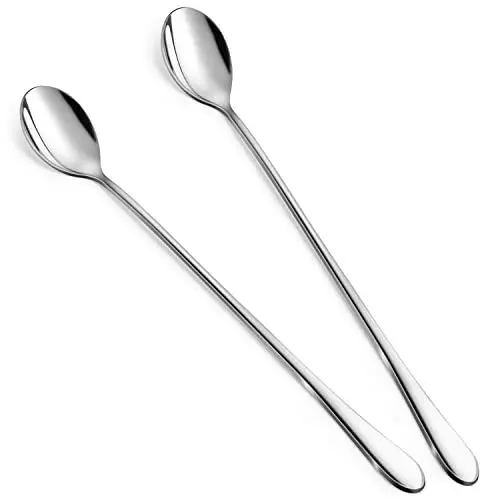 Produktbild: Rainspire 22,9 cm lange Kaffeelöffel für Kaffee-Bar, Kaffee-Rührer, Eislöffel, Teelöffel, Edelstahl, langer Löffel für Cocktail-Rühren, Eistee, Kaffeebar-Zubehör, 2 Stück
