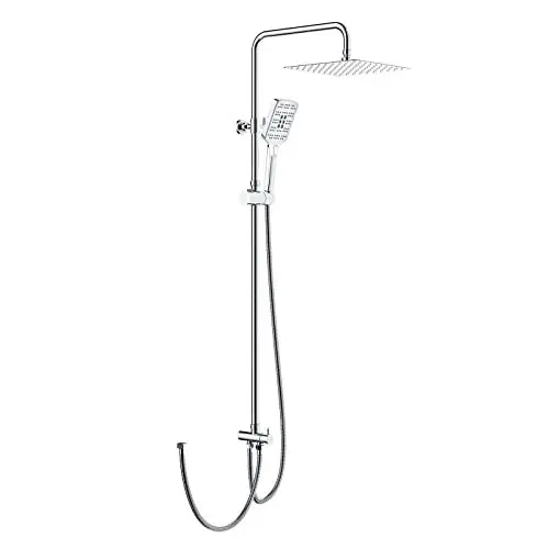 Produktbild: Rainsworth Duschsystem ohne Armatur Chrom - 25 * 25 cm Quadratisch Regendusch Dusche Set, Duschgarnitur mit Umsteller, 3 Strahlarten Handbrause