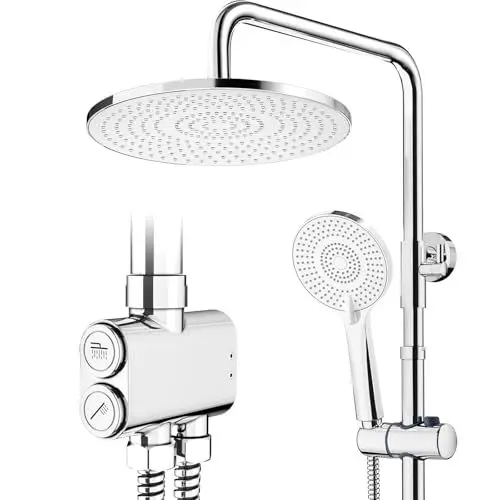 Produktbild: Rainsworth Regendusche ohne Armatur Chrome, 25 cm Rund Regendusche und 3 Strahlarten Duschkopf, Duschsystem, Duschsäule Duschset für Dusche