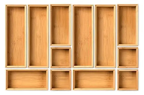Produktbild: Rainsworth Schreibtisch Organizer, 12-teilig Schubladen Ordnungssystem, Holz Schubladen Aufbewahrungsbox für Make-Up, Pinsel, Besteck, Ideal für Schminktisch Küche Schreibtisch Büro Bad
