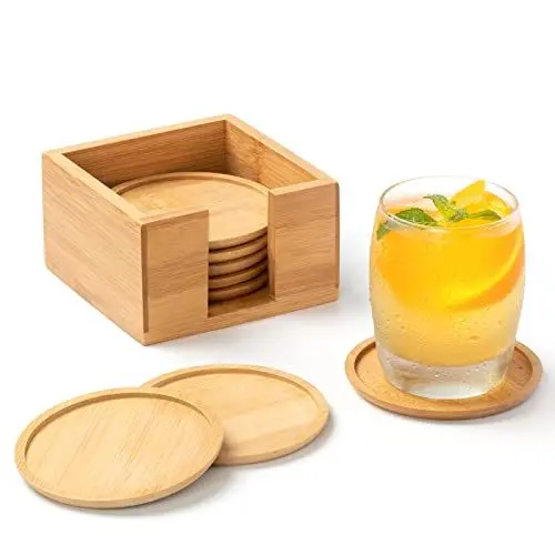Produktbild: Rainsworth Untersetzer Holz Rund für Gläser - 8er Glas Untersetzer Set mit Box - Waschbare Glasuntersetzer Geeignet für Getränke, Bier, Glas, Tassen - Tischuntersetzer Weihnachtsdeko Geschenke