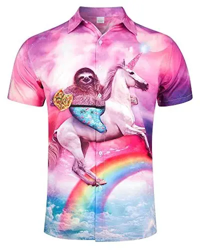 Produktbild: RAISEVERN Einhorn Faultiere Hemd Herren 3D Lustige Pancake Druck Hässliche Bad Taste Männer Freizeithemden Hawaii Jugendliche Jungen Party Geschenk, XL