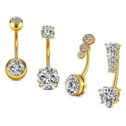 Produktbild: Rajnard Bauchnabel Piercing 14G 12mm Gold Bauch Bars Chirurgenstahl CZ Diamant Bauch Piercing Nabel Bar Bauchnabel Ring Piercing Schmuck für Frauen Männer
