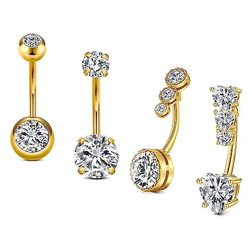 Produktbild: Rajnard Bauchnabel Piercing 14G 12mm Gold Bauch Bars Chirurgenstahl CZ Diamant Bauch Piercing Nabel Bar Bauchnabel Ring Piercing Schmuck für Frauen Männer