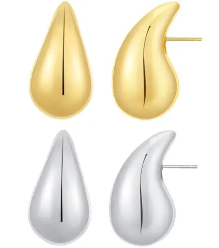 Produktbild: Rajputana Dupes Ohrringe Klein Set Drop Earrings Small Chunky Gold Silver Earrings for Women Teardrop Tropfen Ohrringe Vergoldet für Frauen Mädchen Mode Trendy lightweight Hypoallergenic Schmuck