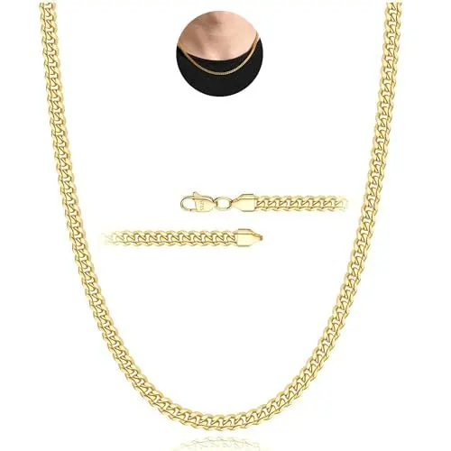 Produktbild: Rajputana Gold Kette Halskette für Männer 3mm Kubanische Verbindung Ketten für Herren Junge Gold Männer Kette Halsketten Robuste Kandare Chains Schmuck Geschenke 20 Zoll