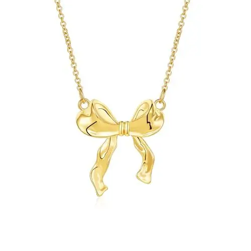 Produktbild: Rajputana Gold Schleifen Halskette Damen Goldene Kette mit Schleife Anhänger Schmuck Frauen Mädchen Bow Necklace Women Vergoldet