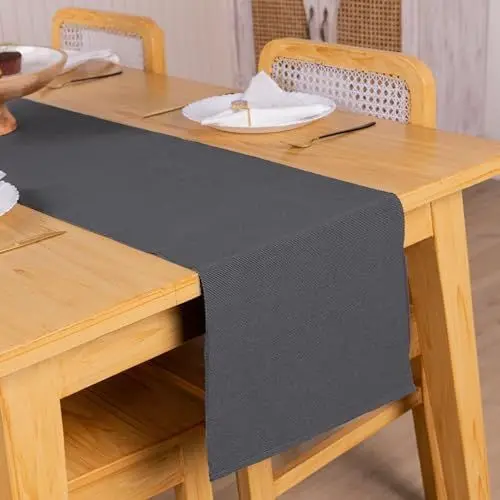 Produktbild: Marineblauer Gerippter Tischläufer für 6-Sitzer Esstisch Gerippte Poly-Baumwolle 33 x 183 cm Table Cloth für Zuhause Cafés Restaurants und Hotels