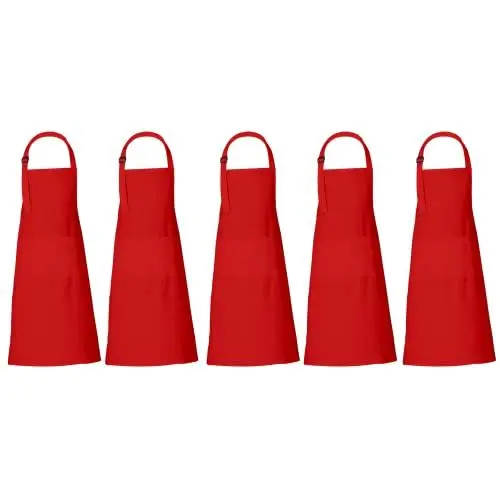 Produktbild: RAJRANG Rot Reiner Baumwolle Schürze - 5 Stk Fachmann Latzschürze mit 3 Taschen Kochschürze für Restaurant Männer und Frauen 69 x 89 cm