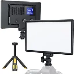 Produktbild: RALENO 116 LED Kamera Video Licht, 12W 600Lux Videoleuchte mit Mini-Stativ und Eingebauter 4000mAh Akku CRI95+ 3200-5600K, USB Videolicht für YouTube TikTok Zoom Fotografie Konferenzen Live-Streaming