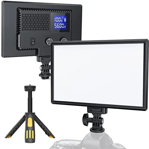 Produktbild: RALENO 116 LED Kamera Video Licht, 12W 600Lux Videoleuchte mit Mini-Stativ und Eingebauter 4000mAh Akku CRI95+ 3200-5600K, USB Videolicht für YouTube TikTok Zoom Fotografie Konferenzen Live-Streaming