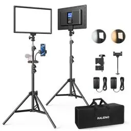 Produktbild: RALENO LED Videoleuchte, 2 Pack 384 LED Sanftes Video Streaming Licht mit 180cm Stativ Handyhalter 8000mAh-Akku 3200-5600K 0-100% Dimmbar Fotolicht CRI95 für YouTube TikTok Fotografie Videobeleuchtung
