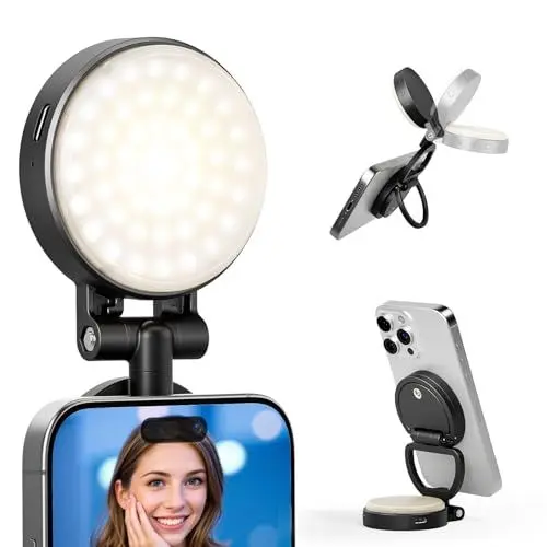 Produktbild: RALENO PL-30 Magnetisches Selfie Licht für MagSafe iPhone, Handylicht für TikTok Vlog Zoom Make-up Videokonferenz, 350 Lux / 0,5 m Ringlicht Handy mit 2 * Magnetring & 3 Lichtmodi
