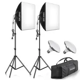 Produktbild: RALENO Softbox Fotostudio Set, 2 x 50x50cm Fotolicht mit 50W 5500 K Glühbirne und Stativ für Porträtfotografie, Game-Streaming,Videofotografie(Softbox mit Grauem Rand)