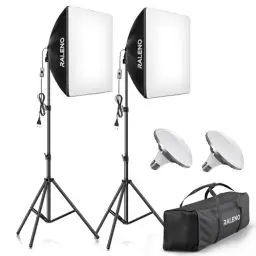 Produktbild: RALENO Softboxen, 2 x 50 W LED Softbox Fotostudio Set, 2 x 50 x 50 cm Fotolicht mit 5500 K Glühbirne und Stativ für Porträtfotografie, Game-Streaming, YouTube-Videofotografie
