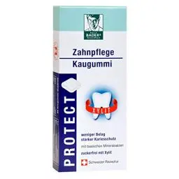 Produktbild: Ralf BADERs Gesundheit BADERs PROTECT Zahnpflege Kaugummi aus der Apotheke, Zuckerfrei mit 100% Xylit, 20 Kaugummi-Quadrate, 37 g