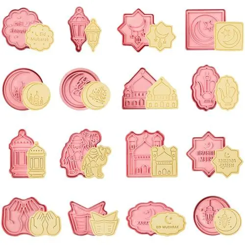 Produktbild: Ramadan Keksausstecher, 16 Stück Ramadan Ausstechformen, 3D Ramadan Ausstecher, Keksausstecher Ramadan, Eid Mubarak Keksausstecher Geeignet für Herstellung von Keksen Fondant Käse Teig