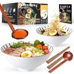 Produktbild: Ramen Schüssel Keramik Set 2×1000ml,34oz Japanisches Porzellan Geschirr mit Essstäbchen Löffel und Rezepte,Suppenschalen Rührschüsseln für Nudeln Getreide Salate Geschenke für neuen Häusern
