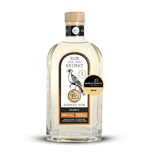 Produktbild: RAMERO Blanco weißer Rum 46% | Süß, fruchtig mit Honig- & Kokosnuss | für Mojito, Cuba Libre | Zucker aus Guyana, in Deutschland gereift | GOLD World Spirits Award 2022 (500ml)