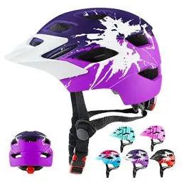 Produktbild: RaMokey Fahrradhelm Kinder, Fahrradhelm mit Licht für Kinder Leichter Kinderhelm mit Verstellbares Zifferblatt für Mädchen und Jungs 48-56CM (ab 3-13 Jahre) (Lila+Rose)