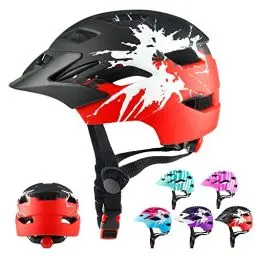 Produktbild: RaMokey Fahrradhelm Kinder, Fahrradhelm mit Licht für Kinder Leichter Kinderhelm mit Verstellbares Zifferblatt für Mädchen und Jungs 51-55CM (ab 5-15Jahre) (Schwarz+Rot)