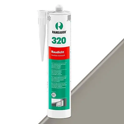 Produktbild: RAMSAUER 320 Baudicht (Betongrau) - 310ml Kartusche, hoch elastisch, Abdichtung von Fugen an Fassaden, Dehnungs- & Stoßfugen Fertigbetonbau, Anschlussfugen Fenster-& Türrahmen, Innen- & Außenbereich