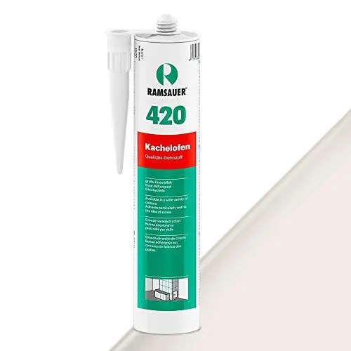 Produktbild: RAMSAUER 420 Kachelofen (Perlweiß) - 310ml Kartusche, Verfugen von Kachelofen & Granitofenplatten, Anschlussfugen von Kachel (-Fliesen) zum Mauerwerk, Verfugung zwischen Kamineinsatz und Mauerwerk