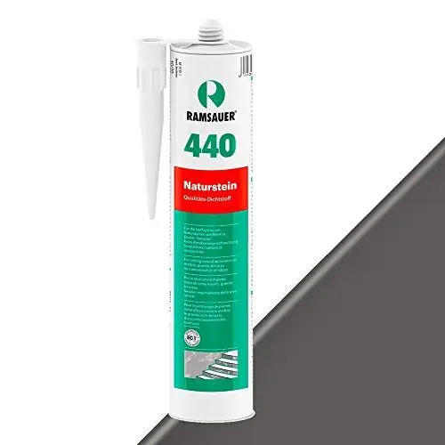 Produktbild: RAMSAUER 440 Naturstein (Anthrazit) - 310ml Kartusche, Silikon Dichtstoff für Naturstein, Marmor, Granit, uvm., Poolbau und Unterwasserbereich, Fugen im Innen- und Außenbereich, Küche und Reinraum